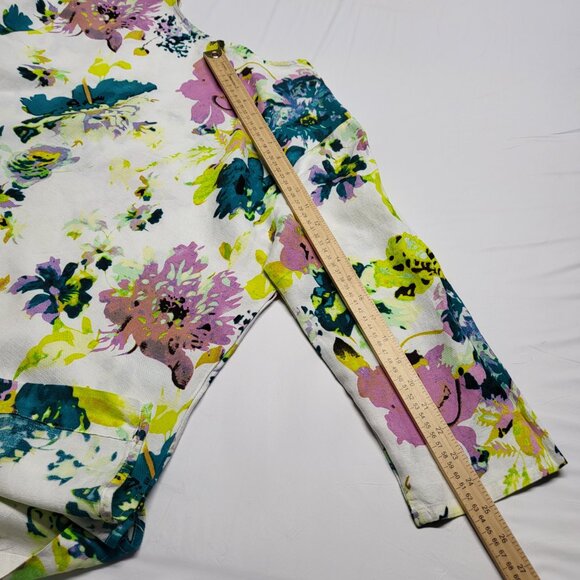 Premise Womens Top Large Linen Blend Boho Floral Lace Accent Coastal Cottagecore - Picture 14 of 14